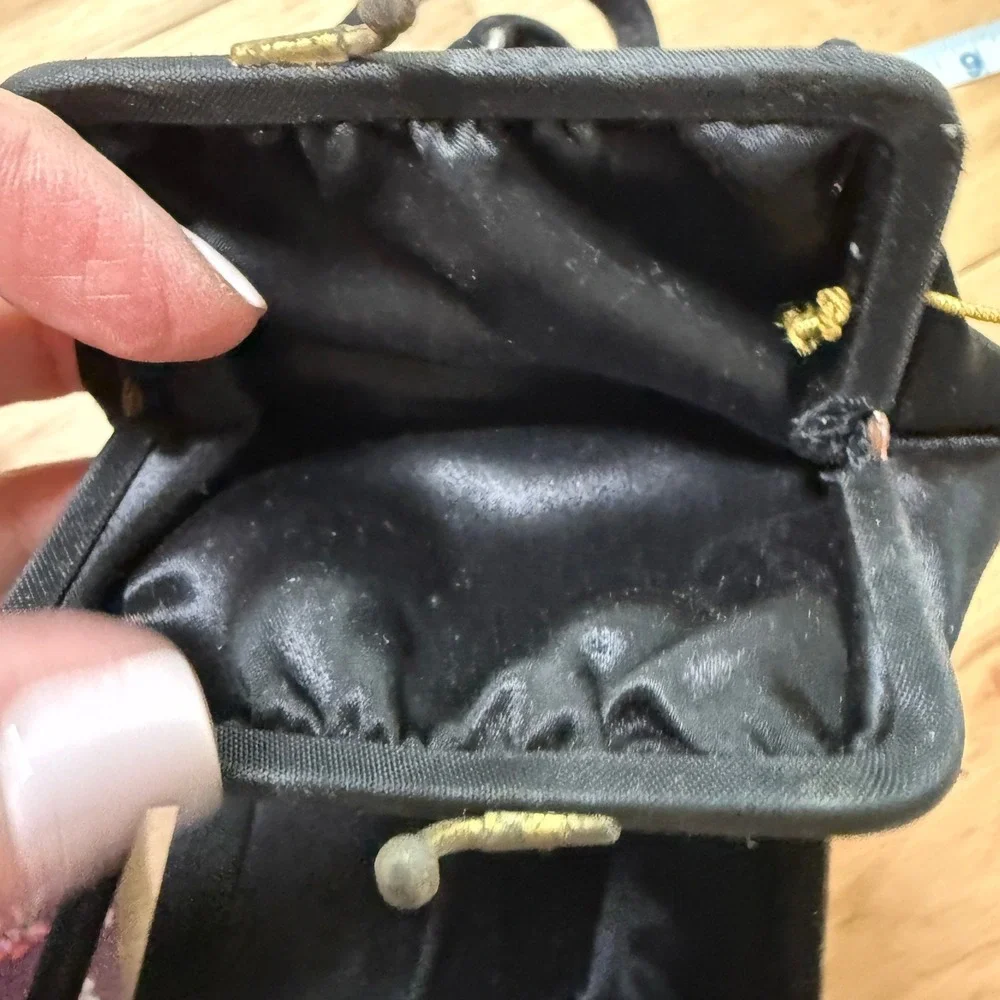 Vintage Handbag Women Small Black  Suede Art Deco Bag Attached Coin Purse